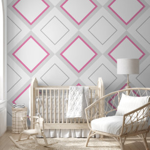 Nursery Girls Room Large Pink & Grey Diamonds Wallpaper
