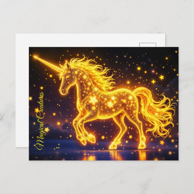 Nursery gold unicorn design glitter magic art postcard (Front/Back)