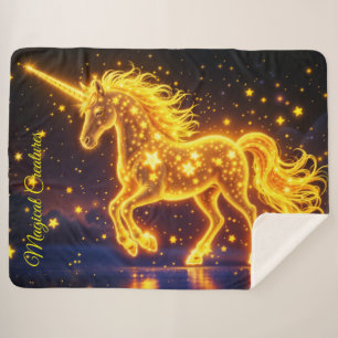 Nursery gold unicorn design glitter magic art sherpa blanket