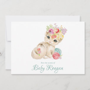 Nursery Kitten Monogram Baby Shower Thank You Card