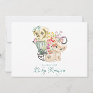 Nursery Kitten & Puppy  Monogram Baby Shower Thank You Card