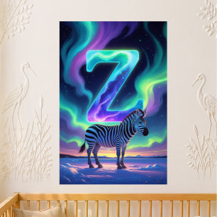 Nursery Letter Z Name Northern Lights Zebra Poster