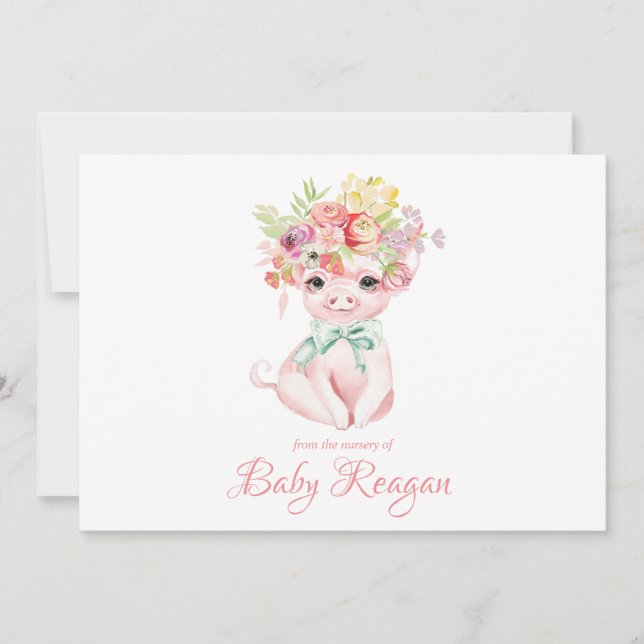 Nursery Little Piggy Monogram Baby Shower Thank You Card (Front)