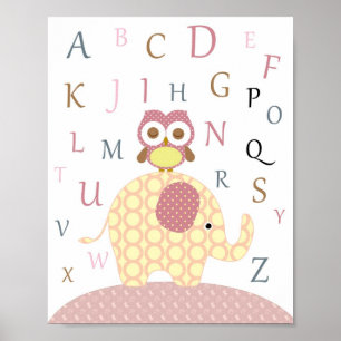 Nursery owl alphabet art poster