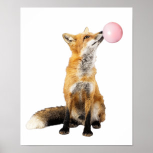 Nursery Photo Fox Blowing Bubble Cute Animal Child Poster