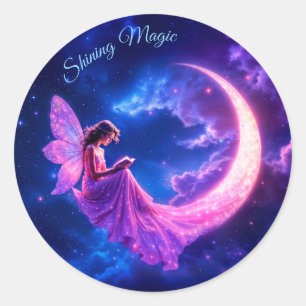 Nursery pink fairy fantasy glitter neon moon classic round sticker