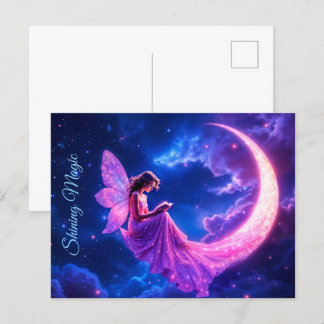 Nursery pink fairy fantasy glitter neon moon postcard