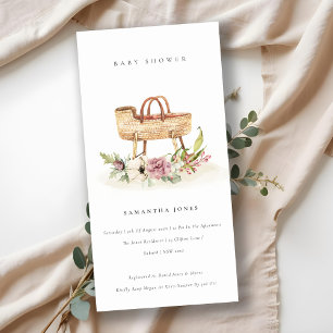 Nursery Pink Floral Bassinet Baby Shower Invite