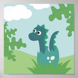 Nursery poster cute baby boy dinosaur in eggshell