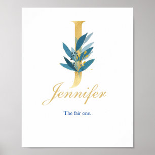 Nursery Print Name, Letter J, Baby girl wall art