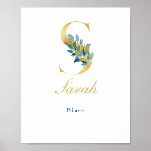 Nursery Print Name, Letter S, Baby girl wall art (Front)