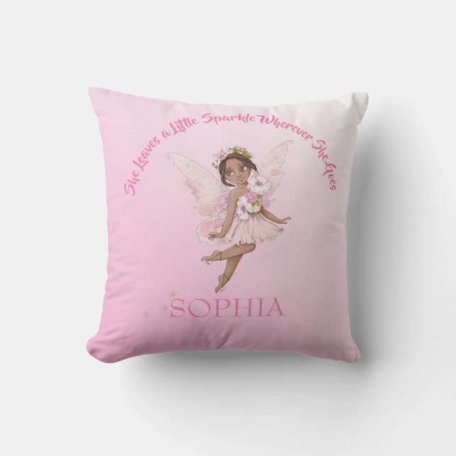 Nursery Quote Cute Fairy Pink Dark Hair Cushion (Front)