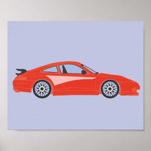 Nursery red cartoon car illustration print (Front)