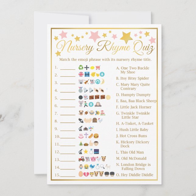 Nursery Rhyme Baby Emoji Game Pink Gold Star Invitation (Front)