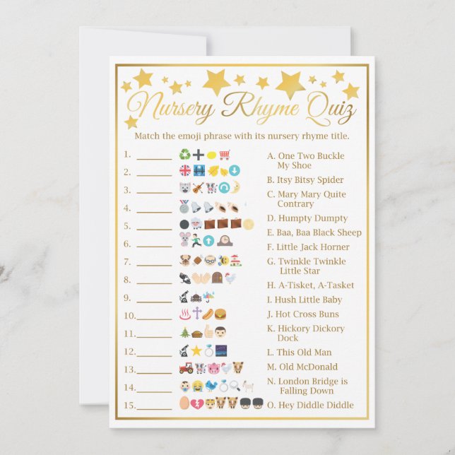 Nursery Rhyme Baby Shower Emoji Game Gold Star (Front)