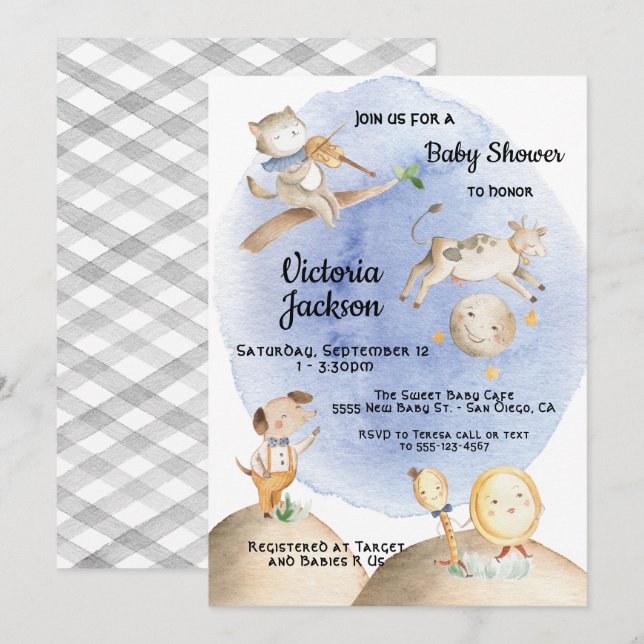 Nursery Rhyme baby shower invitations (Front/Back)