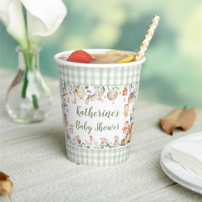 Nursery Rhyme Diddle Greenery Neutral Baby Shower  Paper Cups (Insitu)