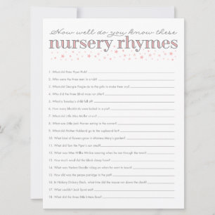 Nursery Rhyme Game Star Baby Shower Game Card