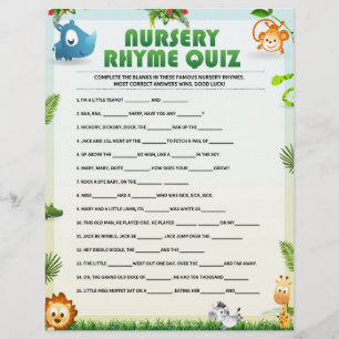 Nursery Rhyme Quiz [Animal Theme]  Custom Letterhead