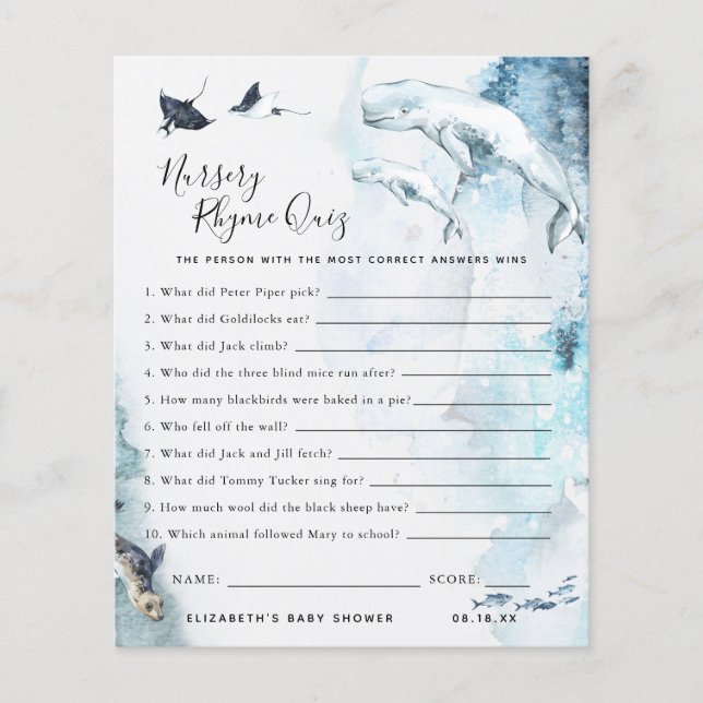 Nursery Rhyme Quiz | Baby Shower Game (Front)