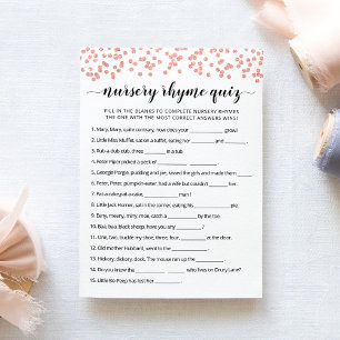 Nursery Rhyme Quiz Baby Shower game Card