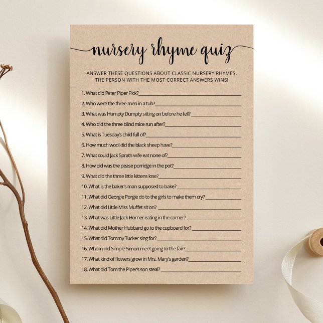 Nursery Rhyme Quiz Baby Shower game Card (Creator Uploaded)