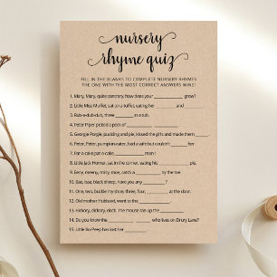 Nursery Rhyme Quiz Baby Shower game Card