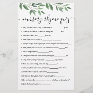 Nursery Rhyme Quiz Baby Shower game with Answers