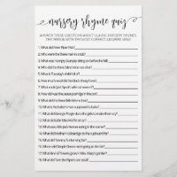Nursery Rhyme Quiz Baby Shower game with Answers