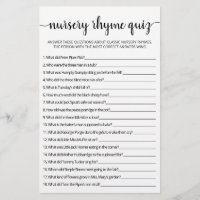 Nursery Rhyme Quiz Baby Shower game with Answers