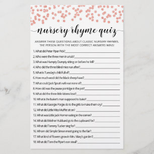 Nursery Rhyme Quiz Baby Shower game with Answers