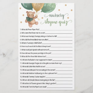 Nursery Rhyme Quiz Game Baby Shower Teddy Bear