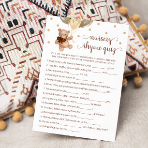 Nursery Rhyme Quiz Game Teddy Bear Card