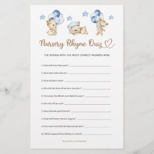 Nursery Rhyme Quiz Teddy Bear Boy Baby Shower