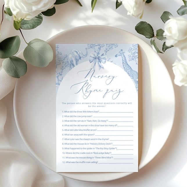 Nursery Rhyme Quiz Toile Safari baby shower game (Creator Uploaded)