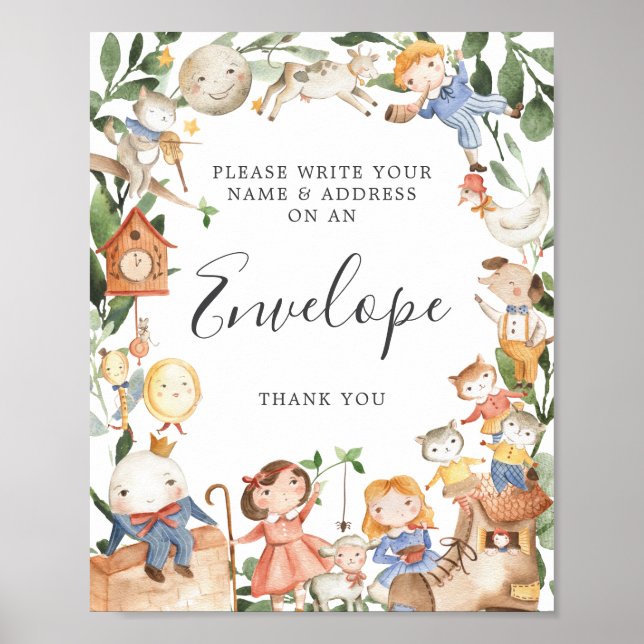 Nursery Rhymes Baby Shower Address Envelope Sign (Front)