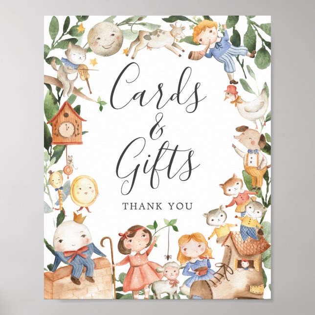 Nursery Rhymes Baby Shower Cards and Gifts Sign (Front)