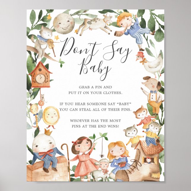 Nursery Rhymes Baby Shower Don't Say Baby Sign (Front)