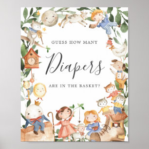 Nursery Rhymes Baby Shower Guess How Many Diapers Poster