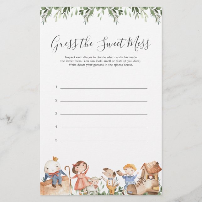 Nursery Rhymes Baby Shower Guess The Sweet Mess (Front)