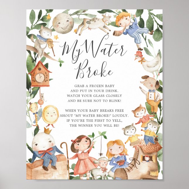 Nursery Rhymes Baby Shower My Water Broke Sign (Front)