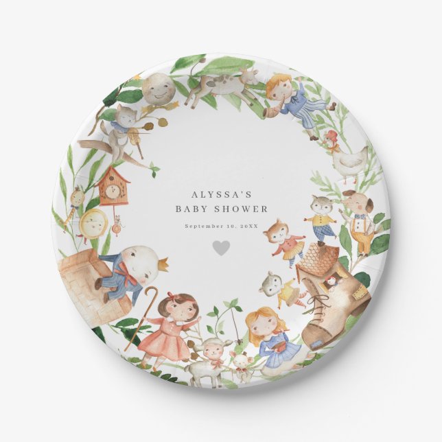 Nursery Rhymes Baby Shower Paper Plates (Front)