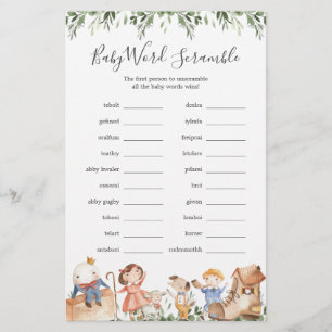 Nursery Rhymes Baby Shower Word Scramble Game