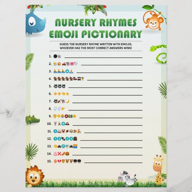 Nursery Rhymes Emoji Pictionary [Animal Theme] Custom Letterhead (Front)