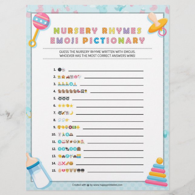 Nursery Rhymes Emoji Pictionary [Baby Basics Blue] Custom Letterhead (Front)
