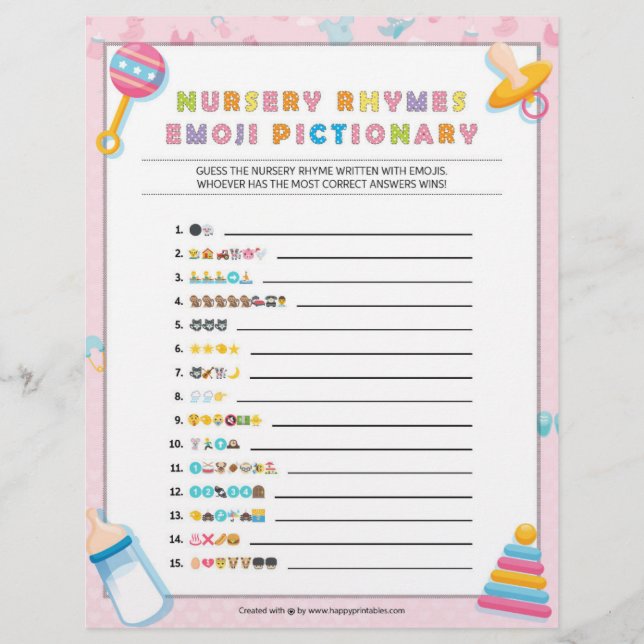 Nursery Rhymes Emoji Pictionary [Baby Basics Pink] Custom Letterhead (Front)