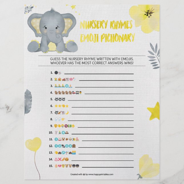 Nursery Rhymes Emoji Pictionary [Baby Elephant] Custom Letterhead (Front)
