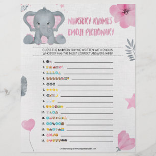 Nursery Rhymes Emoji Pictionary [Baby Elephant] Custom Letterhead