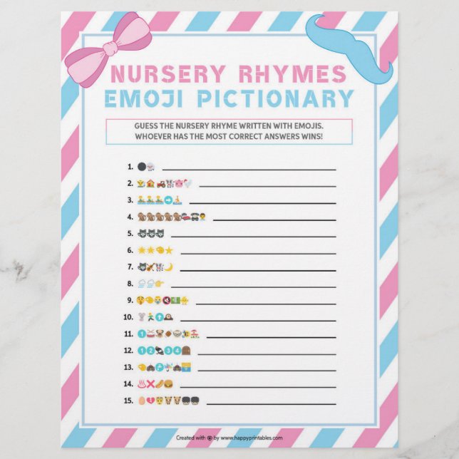 Nursery Rhymes Emoji Pictionary [Gender Surprise] Custom Letterhead (Front)