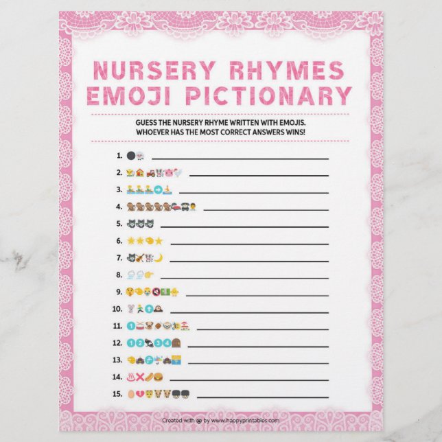 Nursery Rhymes Emoji Pictionary [Luxury Lace Pink] Custom Letterhead (Front)